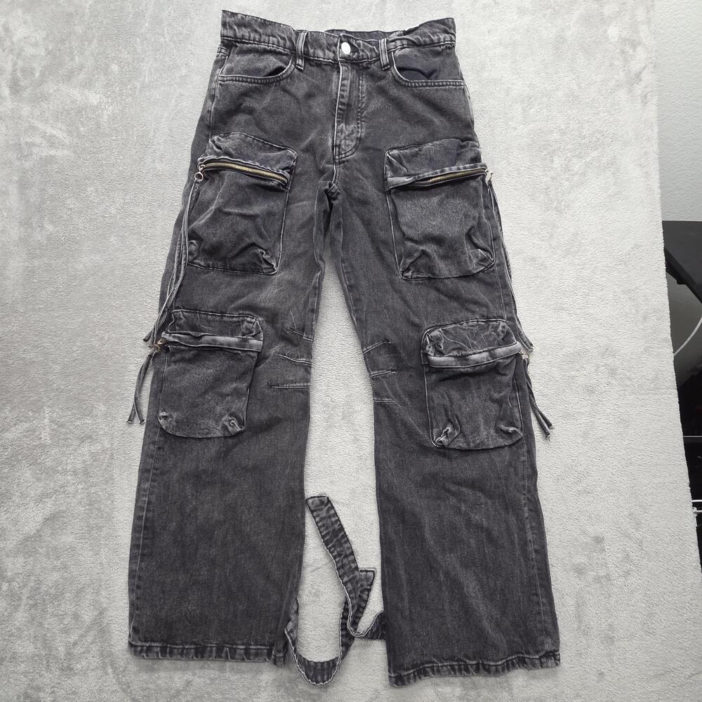 Zara Jeans Mens Measured 32x32 Gray Wide-Leg Relaxed Cargo Charcoal Wash Zip